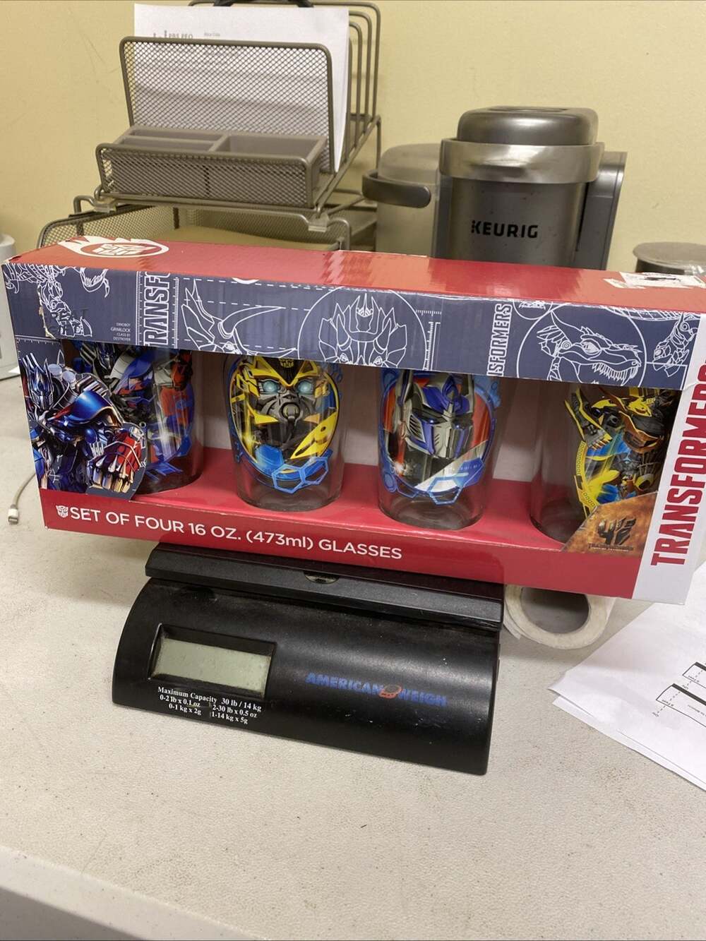 New 2014 Hasbro Transformers Set Of Four 16 oz. Glasses*Bumblebee*Optimus Prime*